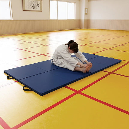 Folding Blue Exercise Mat – Gymnastics, Martial Arts, Yoga, Karate & Judo Training.