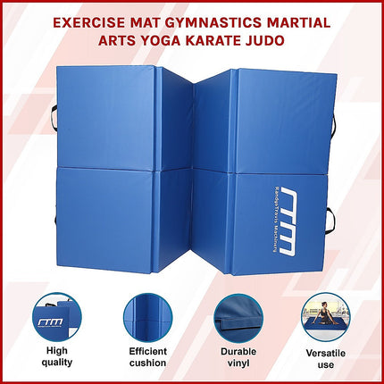 Folding Blue Exercise Mat – Gymnastics, Martial Arts, Yoga, Karate & Judo Training.
