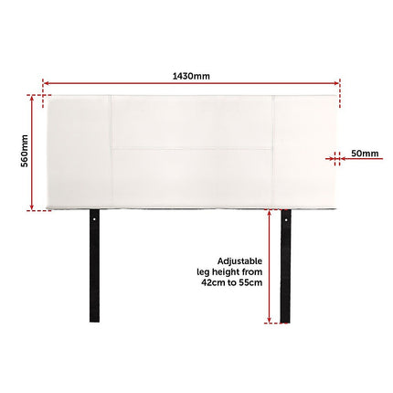 PU Leather Double Bed Headboard Bedhead - White.