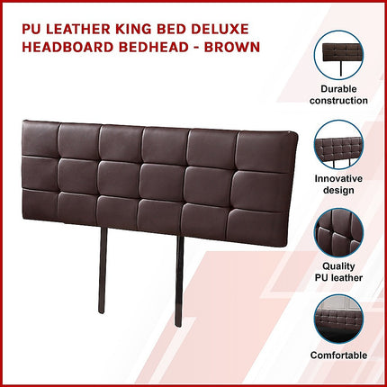 PU Leather King Bed Deluxe Headboard Bedhead - Brown.