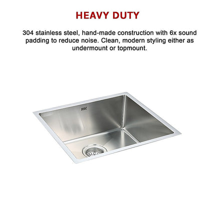 490x440mm Handmade Stainless Steel Undermount / Topmount Kitchen Laundry Sink with Waste.