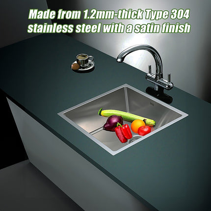 490x440mm Handmade Stainless Steel Undermount / Topmount Kitchen Laundry Sink with Waste.