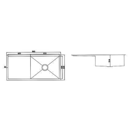 960x450mm Handmade Stainless Steel Undermount / Topmount Kitchen Sink with Waste.