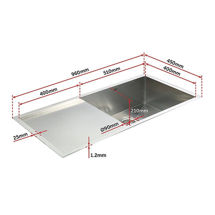 960x450mm Handmade Stainless Steel Undermount / Topmount Kitchen Sink with Waste.