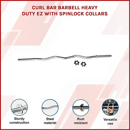 Heavy Duty EZ Curl Barbell – Weightlifting Bar with Spinlock Collars for Gym Training.