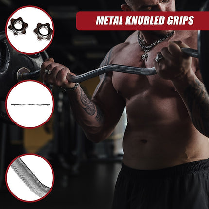 Heavy Duty EZ Curl Barbell – Weightlifting Bar with Spinlock Collars for Gym Training.