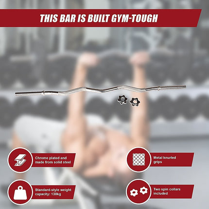 Heavy Duty EZ Curl Barbell – Weightlifting Bar with Spinlock Collars for Gym Training.