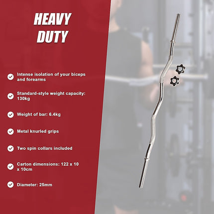 Heavy Duty EZ Curl Barbell – Weightlifting Bar with Spinlock Collars for Gym Training.