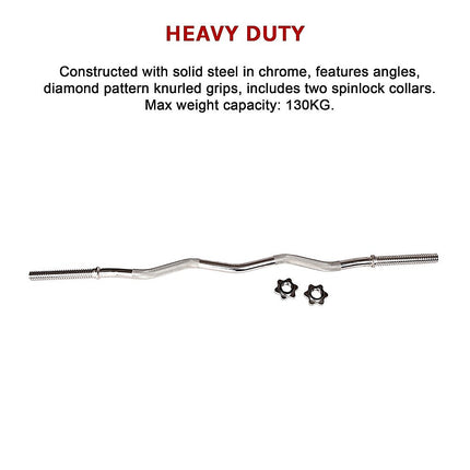 Heavy Duty EZ Curl Barbell – Weightlifting Bar with Spinlock Collars for Gym Training.