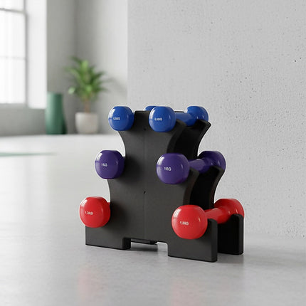 6-Piece Dumbbell Set with Storage Rack for Home Gym Training.