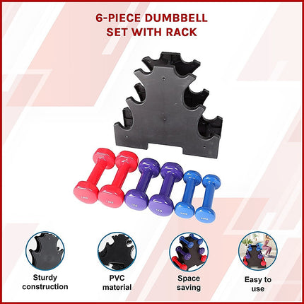 6-Piece Dumbbell Set with Storage Rack for Home Gym Training.