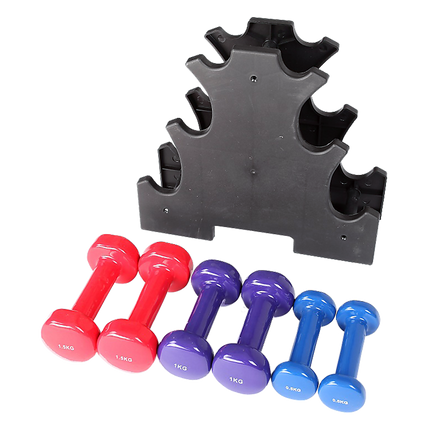 6-Piece Dumbbell Set with Storage Rack for Home Gym Training.