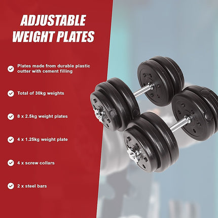 30KG Adjustable Dumbbell Set – Home Gym Weights for Strength & Fitness Training.