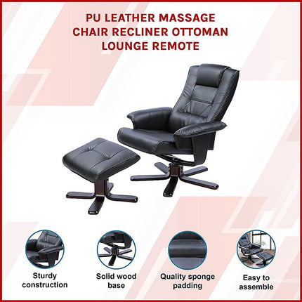 PU Leather Massage Chair Recliner Ottoman Lounge Remote.
