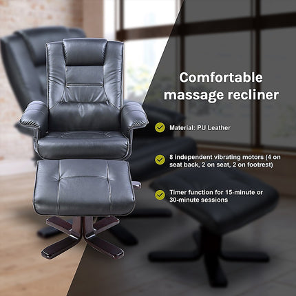 PU Leather Massage Chair Recliner Ottoman Lounge Remote.