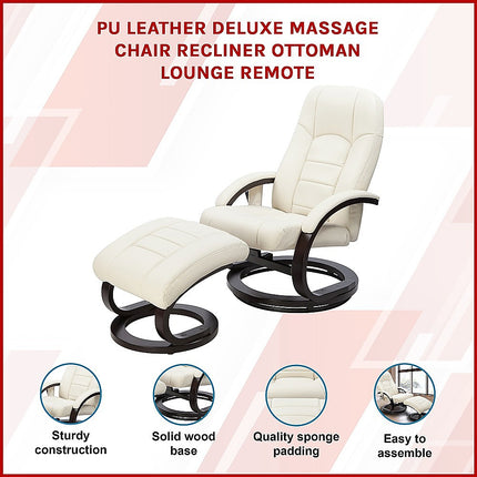 PU Leather Deluxe Massage Chair Recliner Ottoman Lounge Remote.