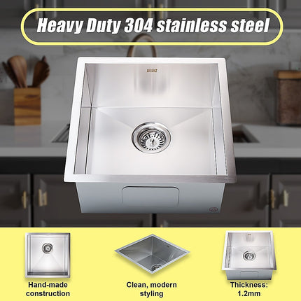 440x440mm Handmade Stainless Steel Undermount / Topmount Kitchen Laundry Sink with Waste.