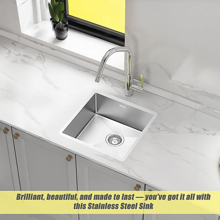 440x440mm Handmade Stainless Steel Undermount / Topmount Kitchen Laundry Sink with Waste.