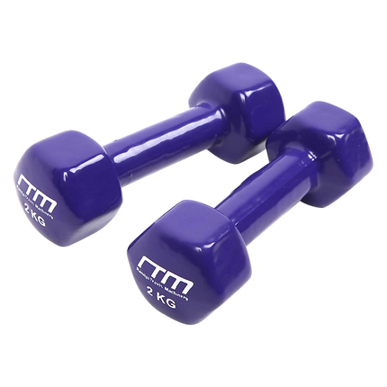2kg Dumbbells Pair PVC Hand Weights Rubber Coated.