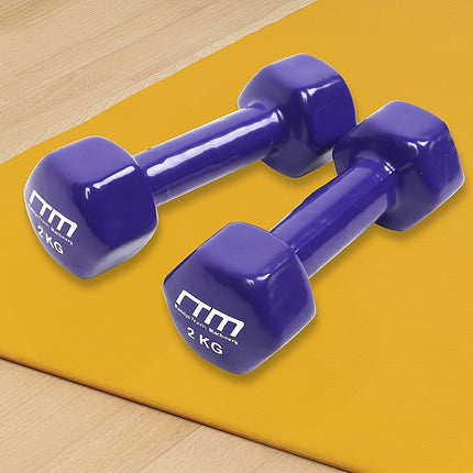 2kg Dumbbells Pair PVC Hand Weights Rubber Coated.