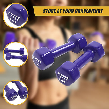 2kg Dumbbells Pair PVC Hand Weights Rubber Coated.