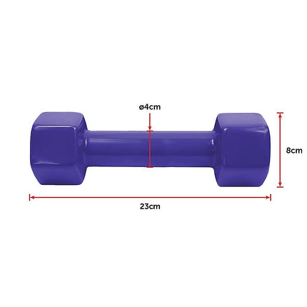 2kg Dumbbells Pair PVC Hand Weights Rubber Coated.
