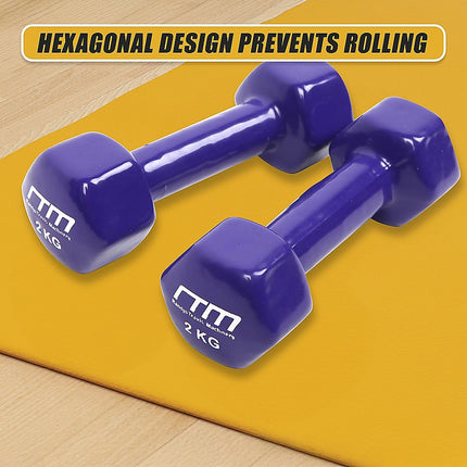 2kg Dumbbells Pair PVC Hand Weights Rubber Coated.