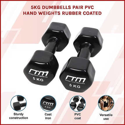 5kg Dumbbells Pair PVC Hand Weights Rubber Coated.