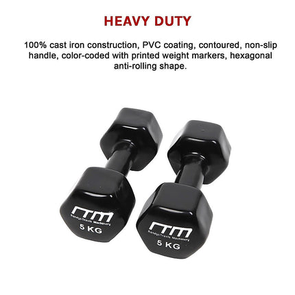 5kg Dumbbells Pair PVC Hand Weights Rubber Coated.