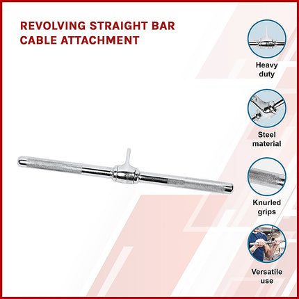 Revolving Straight Bar – Gym Cable Attachment for Tricep, Bicep & Pulley Workouts.