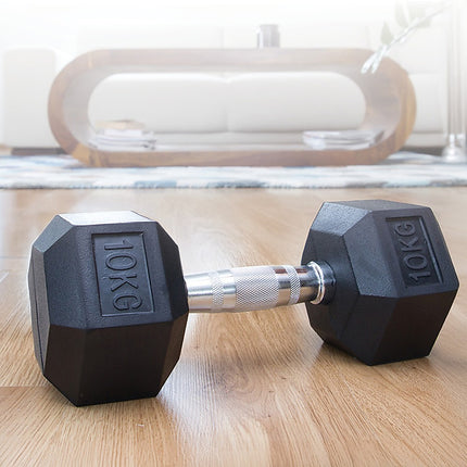 10KG Commercial Rubber Hex Dumbbell Gym Weight.