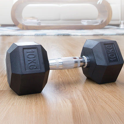 10KG Commercial Rubber Hex Dumbbell Gym Weight.