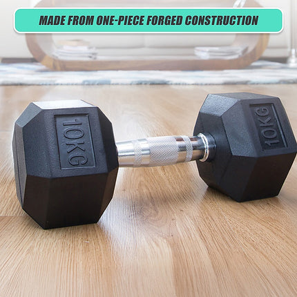 10KG Commercial Rubber Hex Dumbbell Gym Weight.