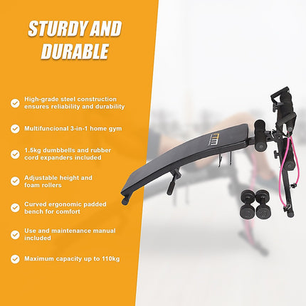Foldable Incline Sit Up Bench for Home Gym Ab Workout Training.