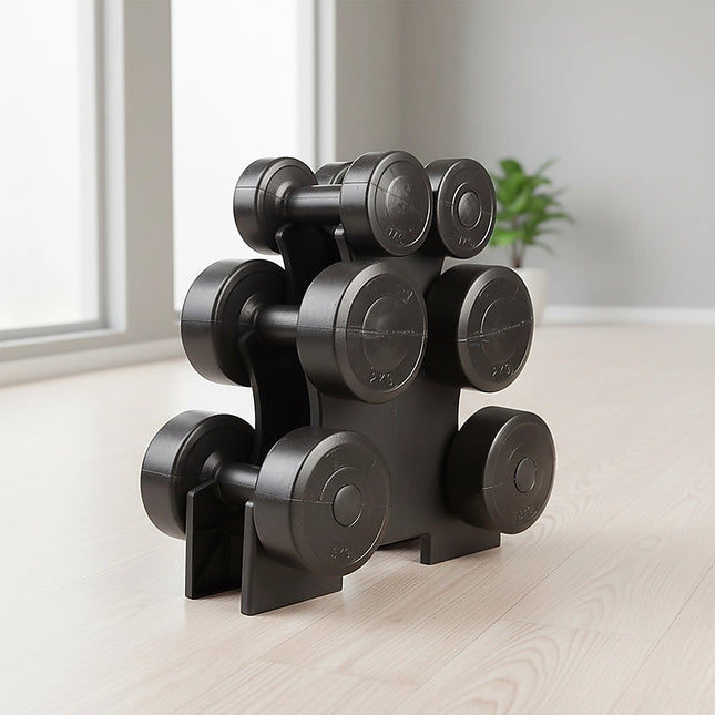 12kg Dumbbell Weights Set with Rack for Home Gym Training.