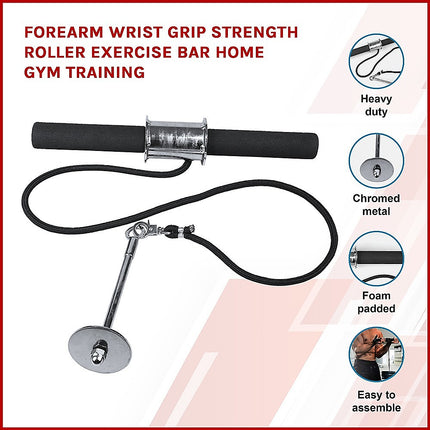 Forearm Wrist Grip Strength Roller Exercise Bar Home Gym Training.