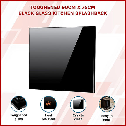 Toughened 90cm x 75cm Black Glass Kitchen Splashback.