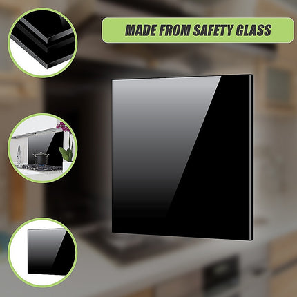 Toughened 90cm x 75cm Black Glass Kitchen Splashback.