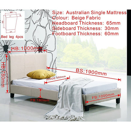 Single Linen Fabric Bed Frame Beige.