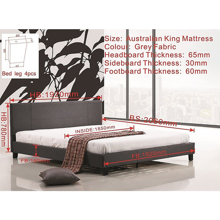 King Linen Fabric Bed Frame Grey.