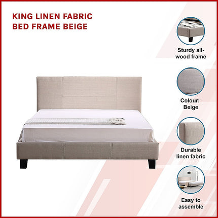 King Linen Fabric Bed Frame Beige.