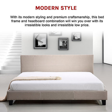 King Linen Fabric Bed Frame Beige.