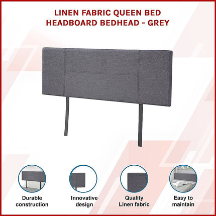 Linen Fabric Queen Bed Headboard Bedhead - Grey.