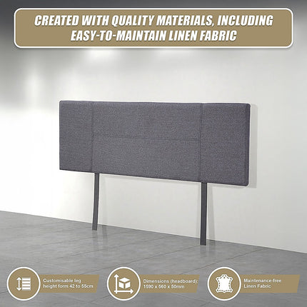 Linen Fabric Queen Bed Headboard Bedhead - Grey.