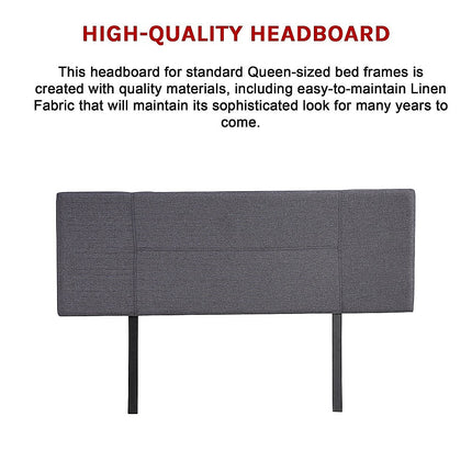 Linen Fabric Queen Bed Headboard Bedhead - Grey.