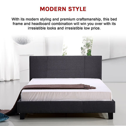 Linen Fabric Queen Bed Headboard Bedhead - Grey.