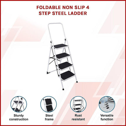 Foldable Non Slip 4 Step Steel Ladder.