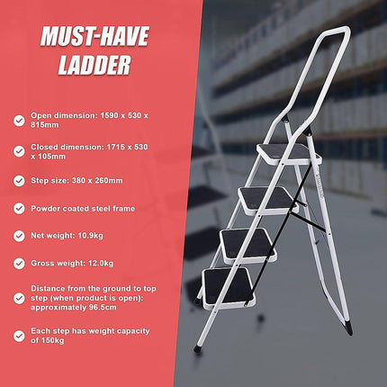 Foldable Non Slip 4 Step Steel Ladder.