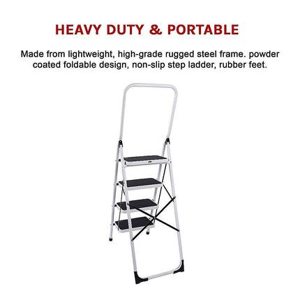 Foldable Non Slip 4 Step Steel Ladder.