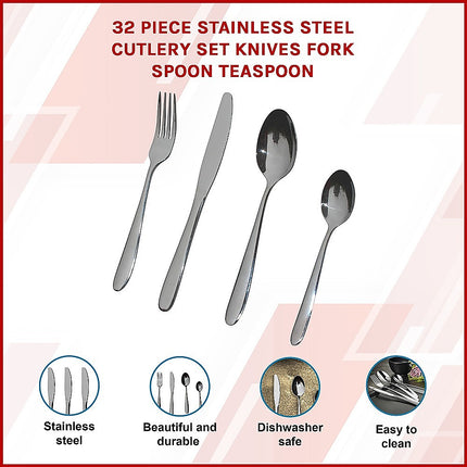 32 Piece Stainless Steel Cutlery Set Knives Fork Spoon Teaspoon.